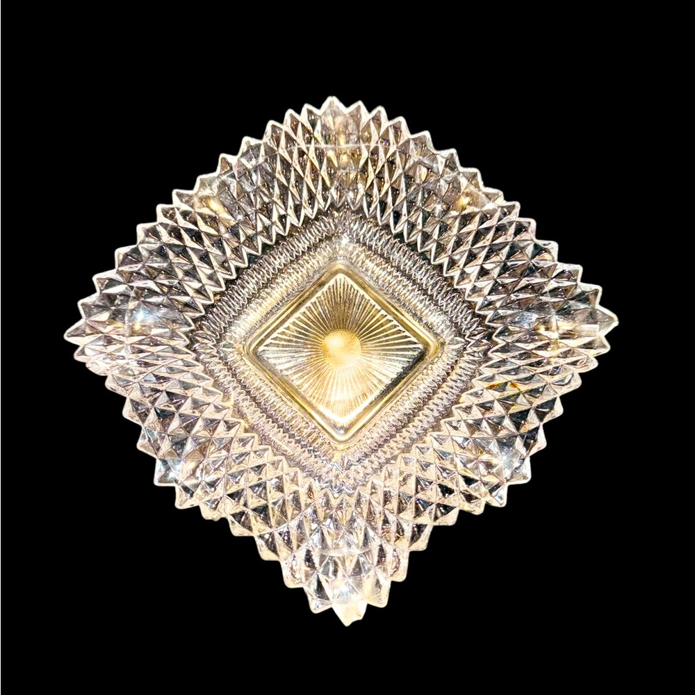Crystal Federal Etched Glass Ashtray Bowl Vintage Square 7"